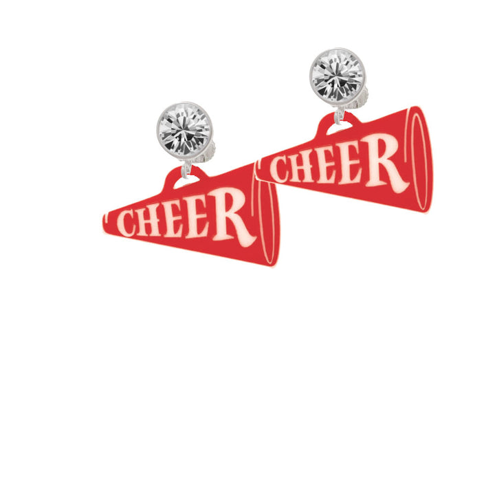 Acrylic 1.25" Red Cheer Megaphone Crystal Clip On Earrings Image 2