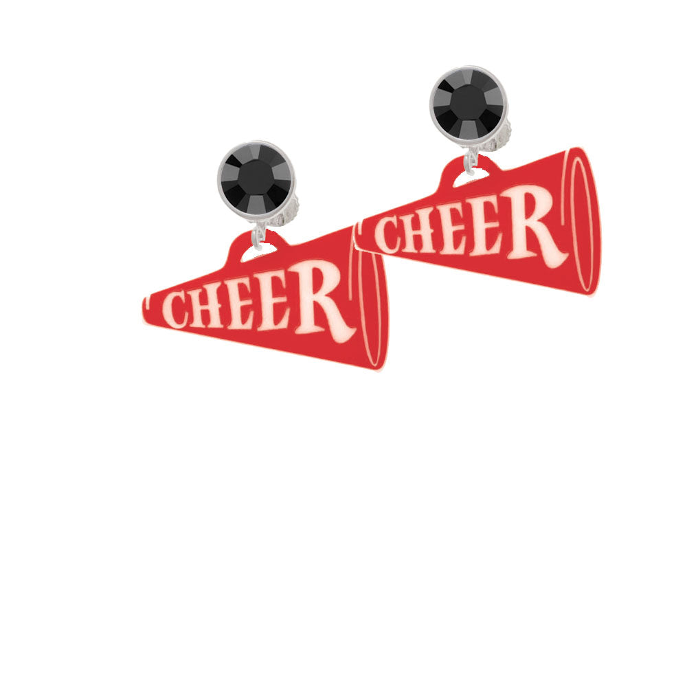 Acrylic 1.25" Red Cheer Megaphone Crystal Clip On Earrings Image 3