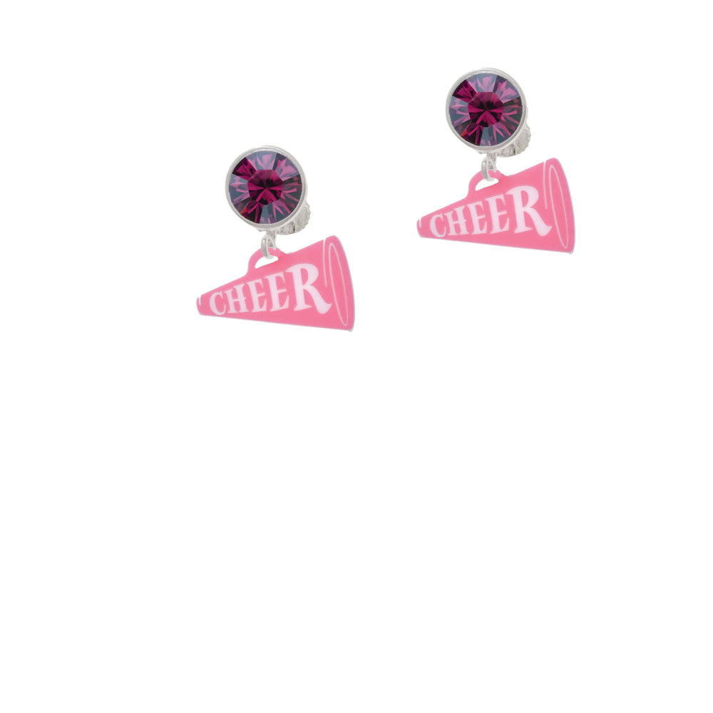 Acrylic 3/4" Pink Cheer Megaphone Crystal Clip On Earrings Image 8