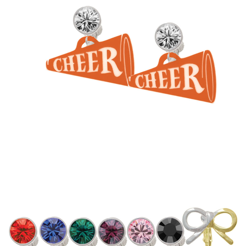 Acrylic 1.25" Orange Cheer Megaphone Crystal Clip On Earrings Image 1