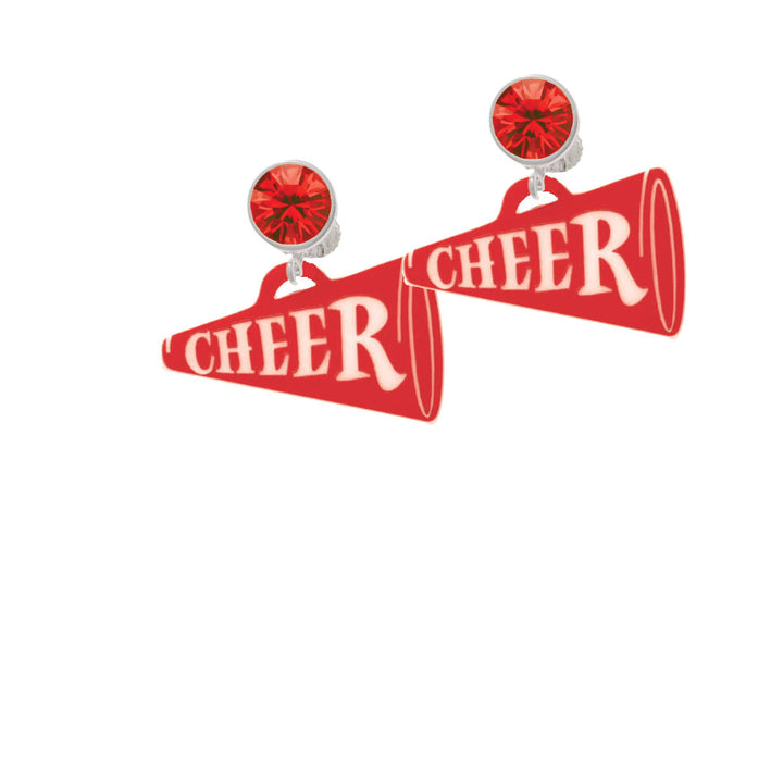 Acrylic 1.25" Red Cheer Megaphone Crystal Clip On Earrings Image 4