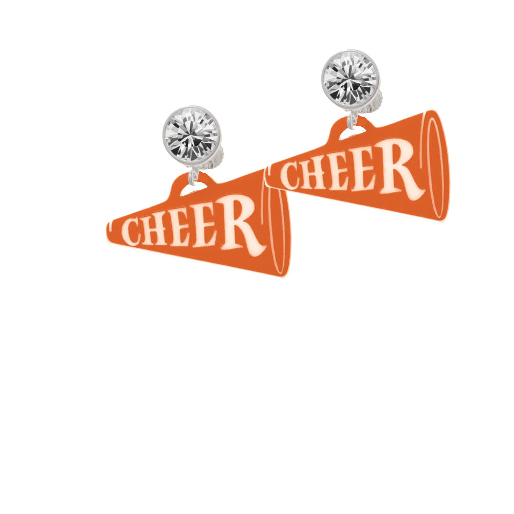 Acrylic 1.25" Orange Cheer Megaphone Crystal Clip On Earrings Image 2