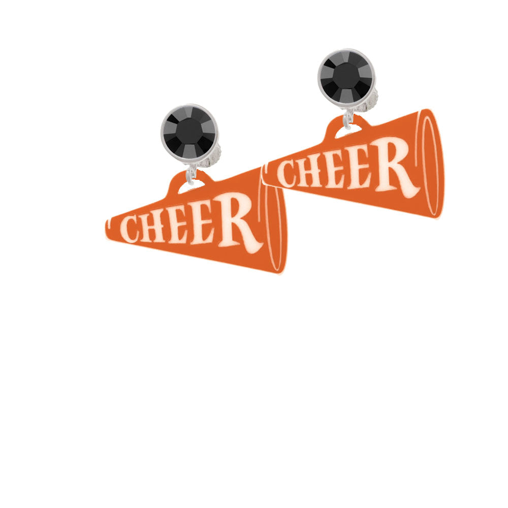 Acrylic 1.25" Orange Cheer Megaphone Crystal Clip On Earrings Image 3