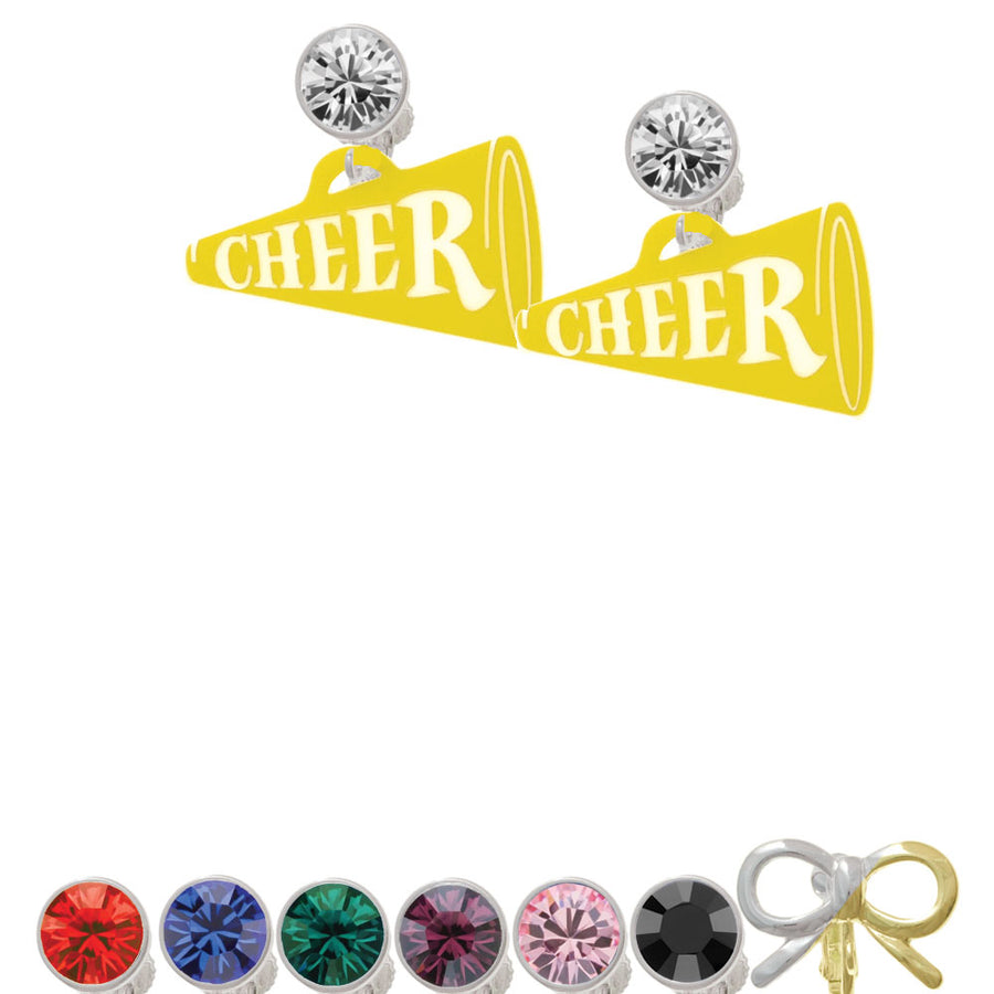 Acrylic 1.25" Yellow Cheer Megaphone Crystal Clip On Earrings Image 1