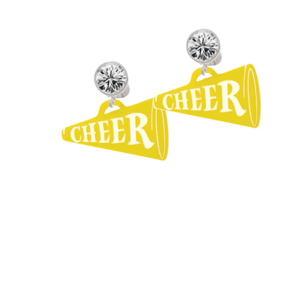 Acrylic 1.25" Yellow Cheer Megaphone Crystal Clip On Earrings Image 2