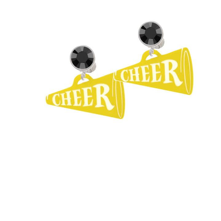 Acrylic 1.25" Yellow Cheer Megaphone Crystal Clip On Earrings Image 3