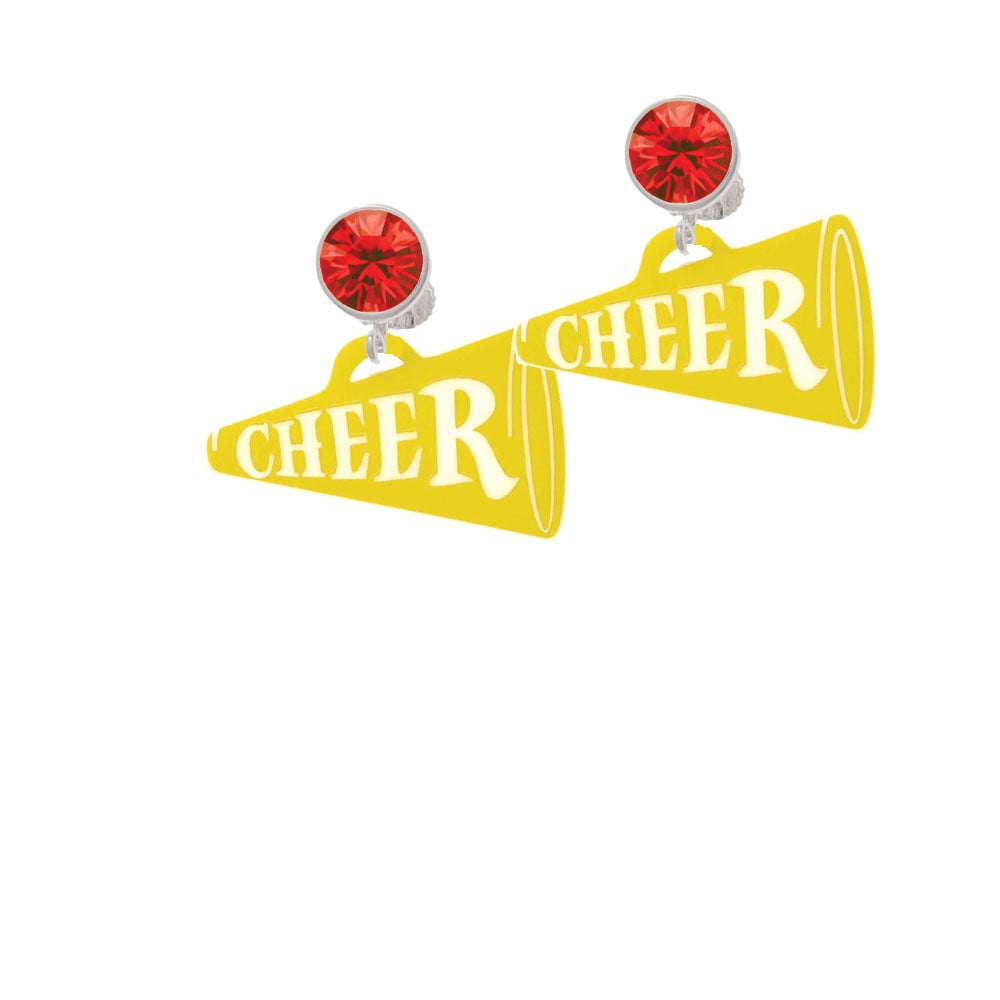 Acrylic 1.25" Yellow Cheer Megaphone Crystal Clip On Earrings Image 1