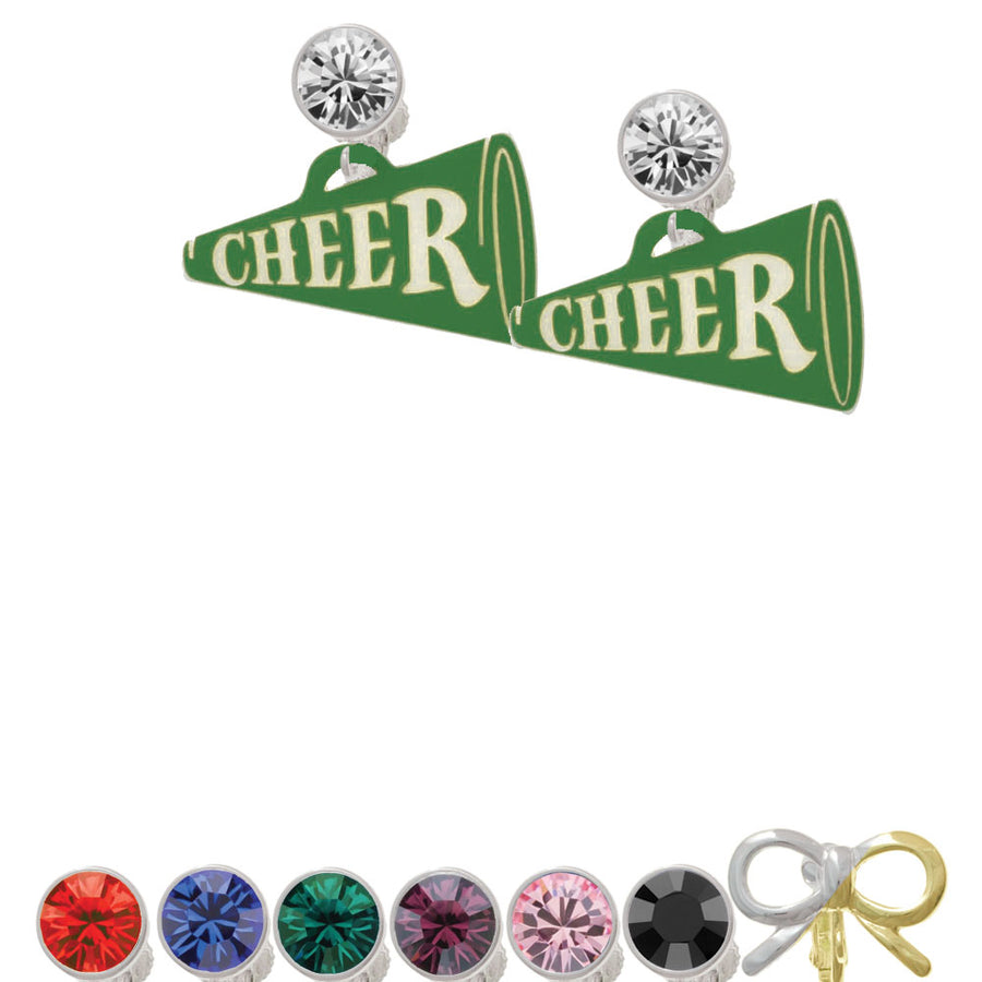 Acrylic 1.25" Green Cheer Megaphone Crystal Clip On Earrings Image 1