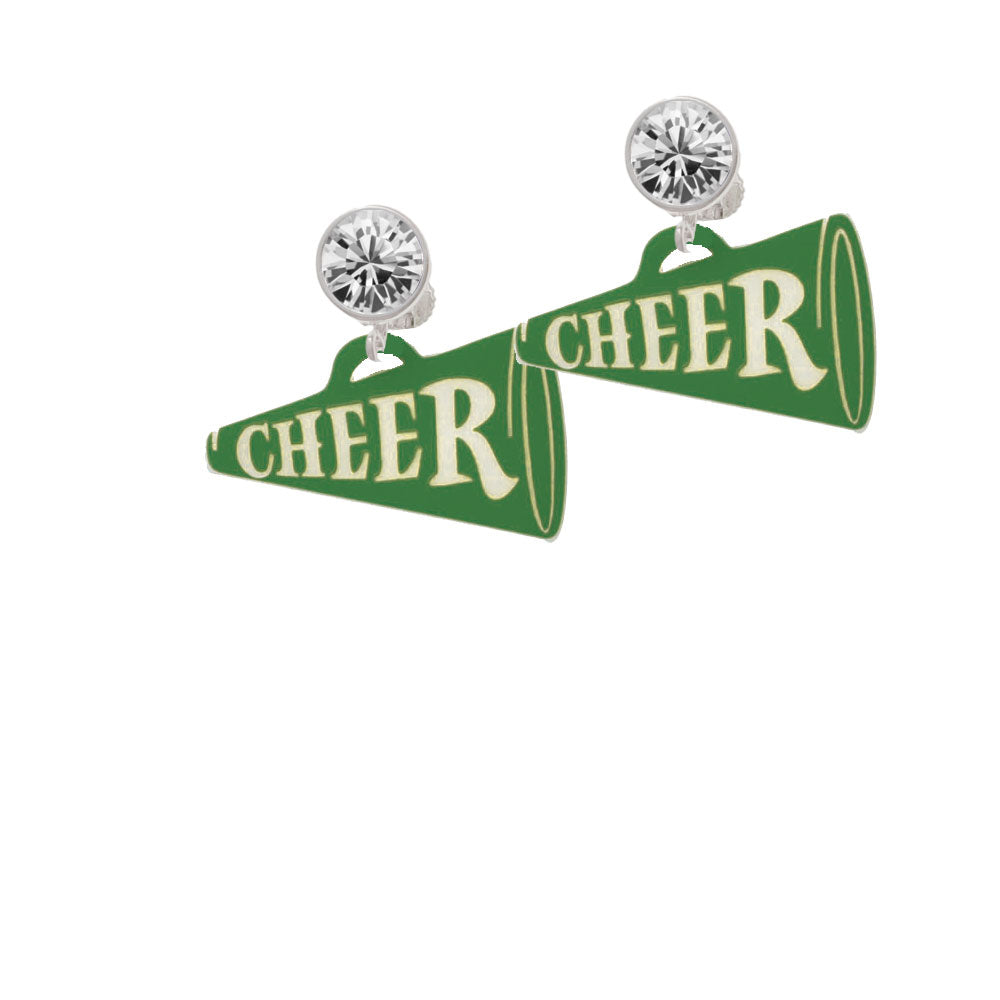 Acrylic 1.25" Green Cheer Megaphone Crystal Clip On Earrings Image 2