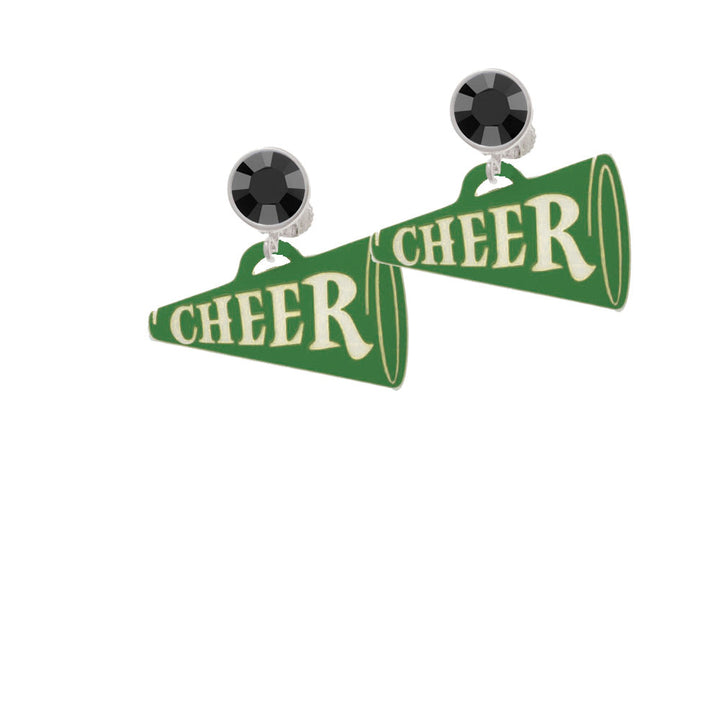 Acrylic 1.25" Green Cheer Megaphone Crystal Clip On Earrings Image 3