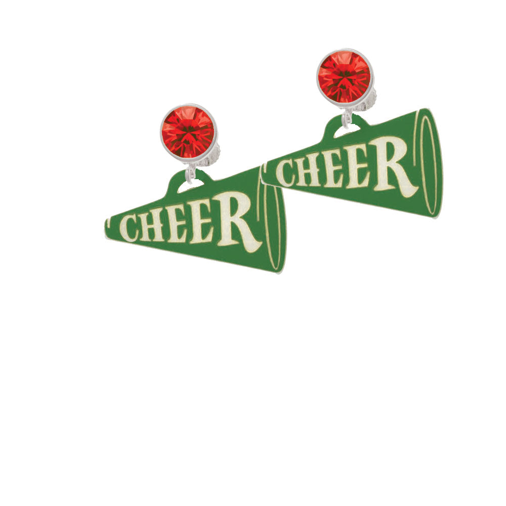 Acrylic 1.25" Green Cheer Megaphone Crystal Clip On Earrings Image 4