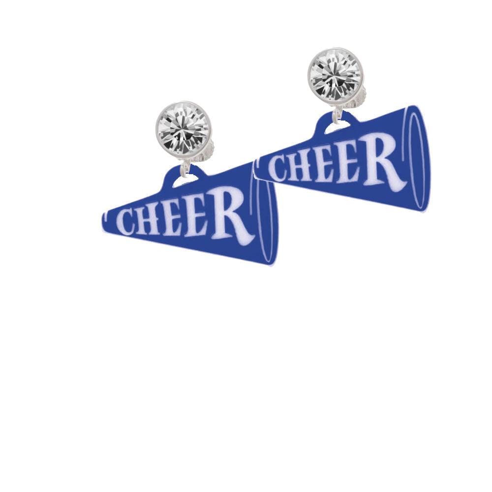 Acrylic 1.25" Royal Blue Cheer Megaphone Crystal Clip On Earrings Image 2