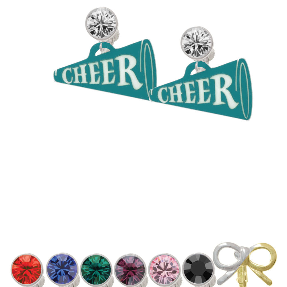 Acrylic 1.25" Teal Cheer Megaphone Crystal Clip On Earrings Image 1