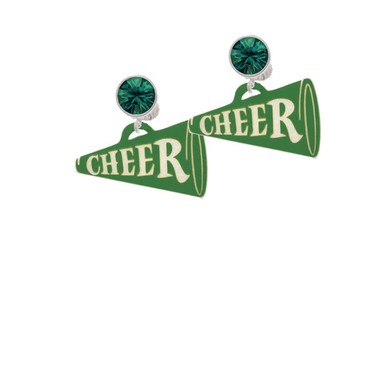 Acrylic 1.25" Green Cheer Megaphone Crystal Clip On Earrings Image 6