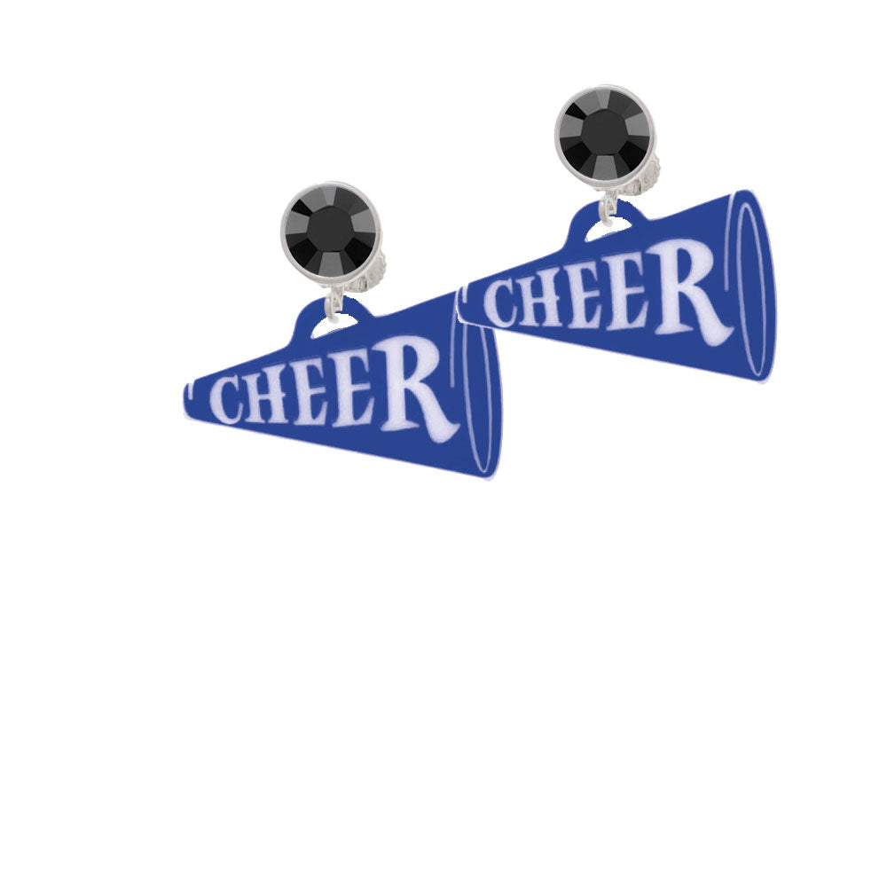 Acrylic 1.25" Royal Blue Cheer Megaphone Crystal Clip On Earrings Image 3