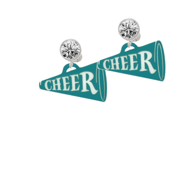 Acrylic 1.25" Teal Cheer Megaphone Crystal Clip On Earrings Image 2