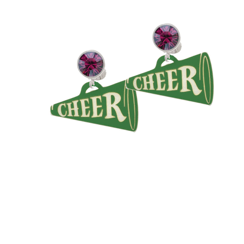 Acrylic 1.25" Green Cheer Megaphone Crystal Clip On Earrings Image 8