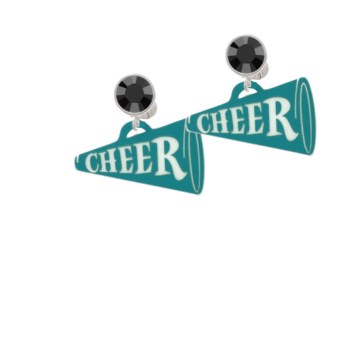 Acrylic 1.25" Teal Cheer Megaphone Crystal Clip On Earrings Image 3