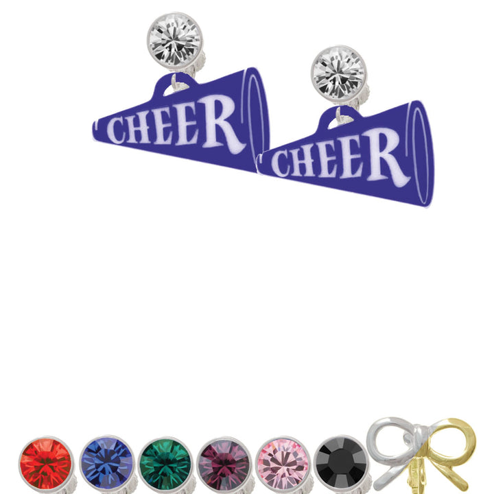 Acrylic 1.25" Navy Cheer Megaphone Crystal Clip On Earrings Image 1