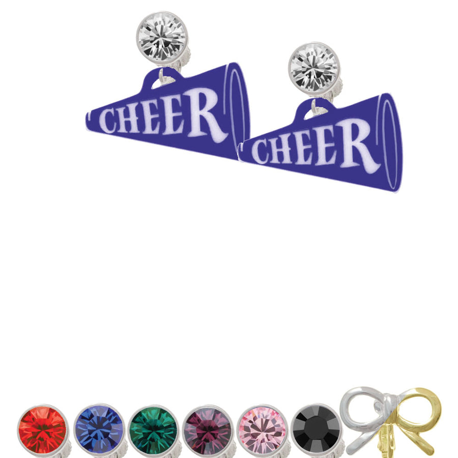 Acrylic 1.25" Navy Cheer Megaphone Crystal Clip On Earrings Image 1