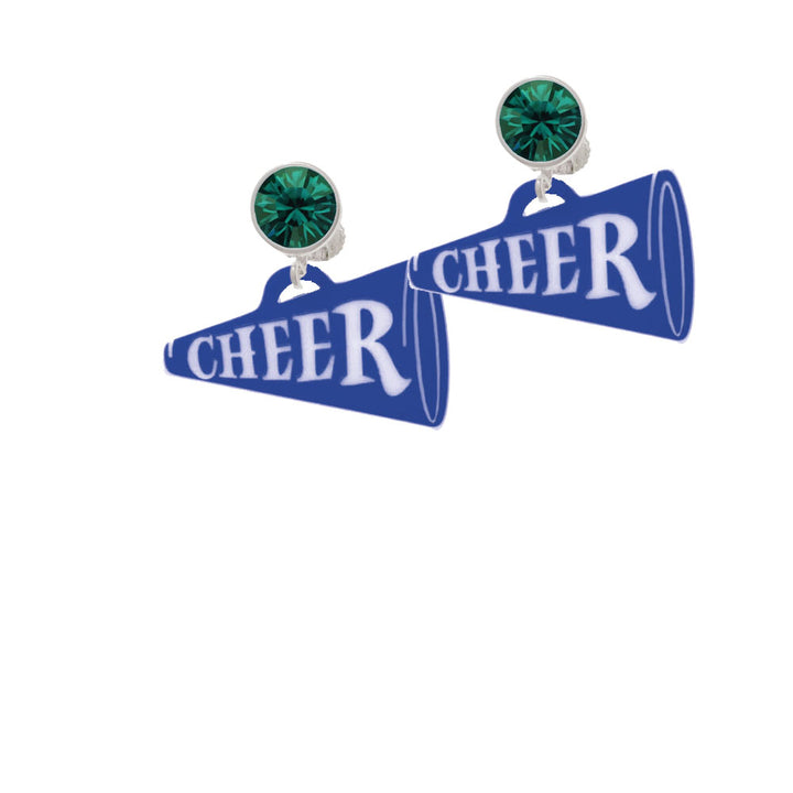 Acrylic 1.25" Royal Blue Cheer Megaphone Crystal Clip On Earrings Image 6