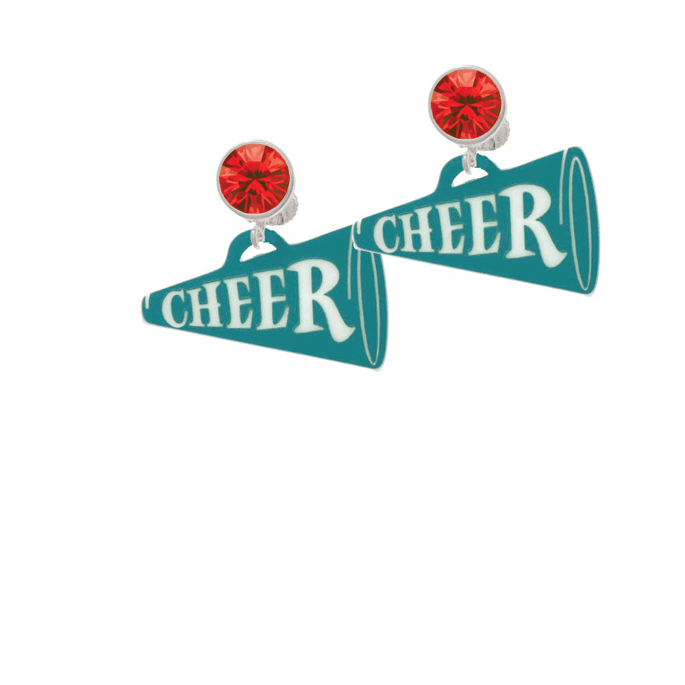 Acrylic 1.25" Teal Cheer Megaphone Crystal Clip On Earrings Image 4