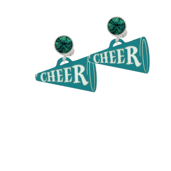 Acrylic 1.25" Teal Cheer Megaphone Crystal Clip On Earrings Image 6