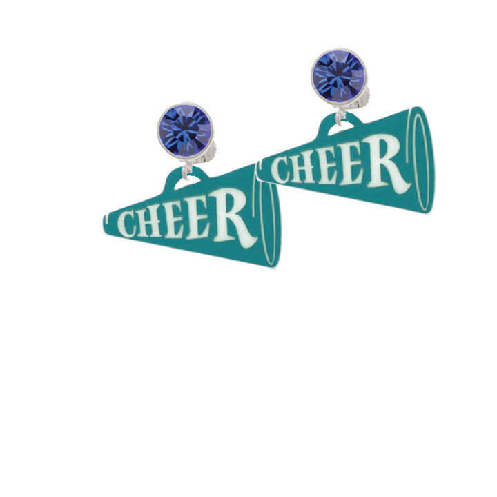 Acrylic 1.25" Teal Cheer Megaphone Crystal Clip On Earrings Image 7