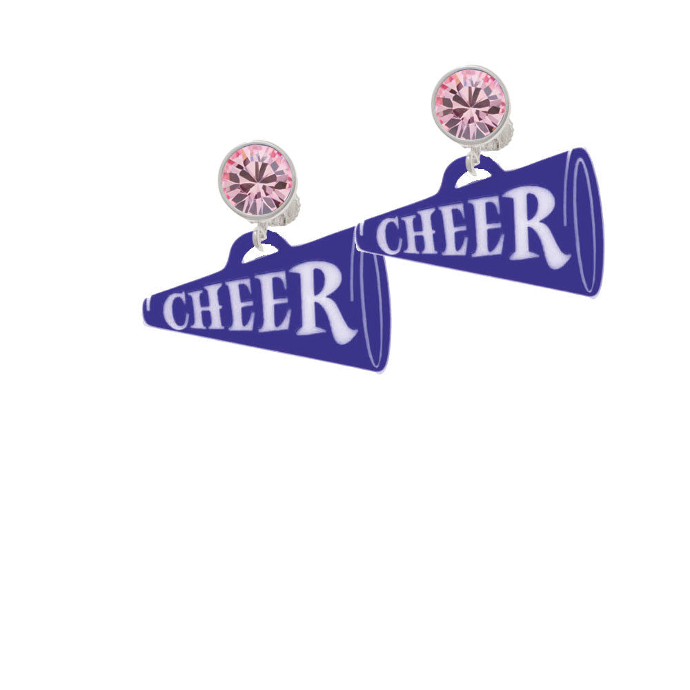 Acrylic 1.25" Navy Cheer Megaphone Crystal Clip On Earrings Image 4