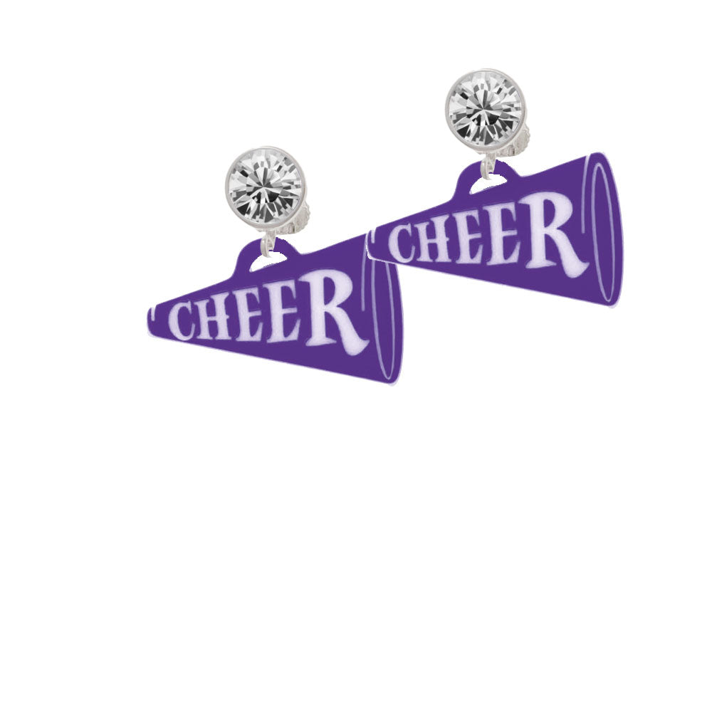 Acrylic 1.25" Purple Cheer Megaphone Crystal Clip On Earrings Image 2