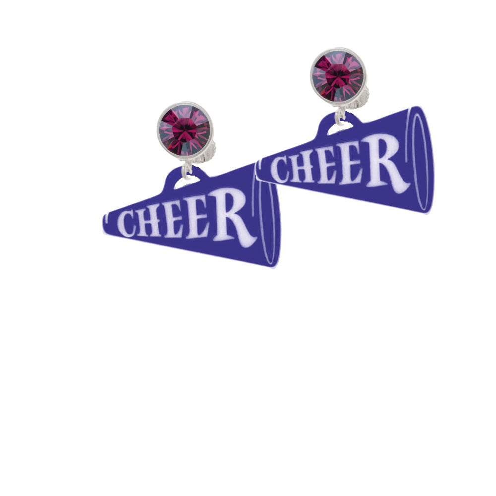 Acrylic 1.25" Navy Cheer Megaphone Crystal Clip On Earrings Image 8