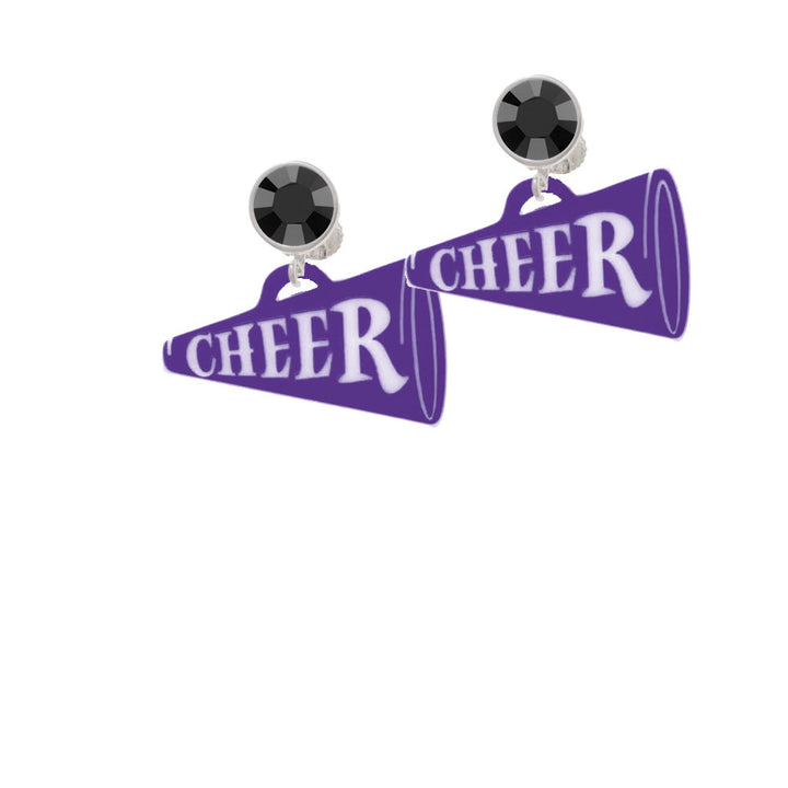 Acrylic 1.25" Purple Cheer Megaphone Crystal Clip On Earrings Image 3