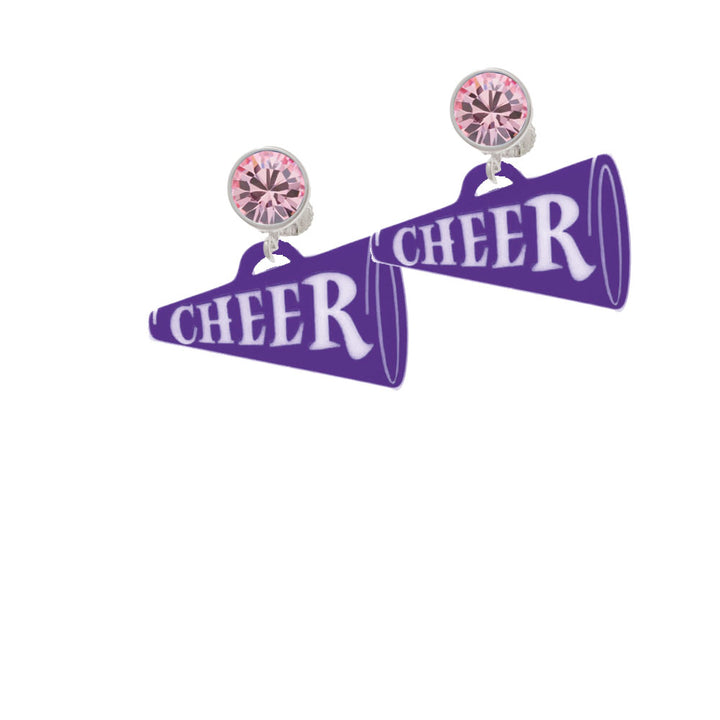 Acrylic 1.25" Purple Cheer Megaphone Crystal Clip On Earrings Image 4