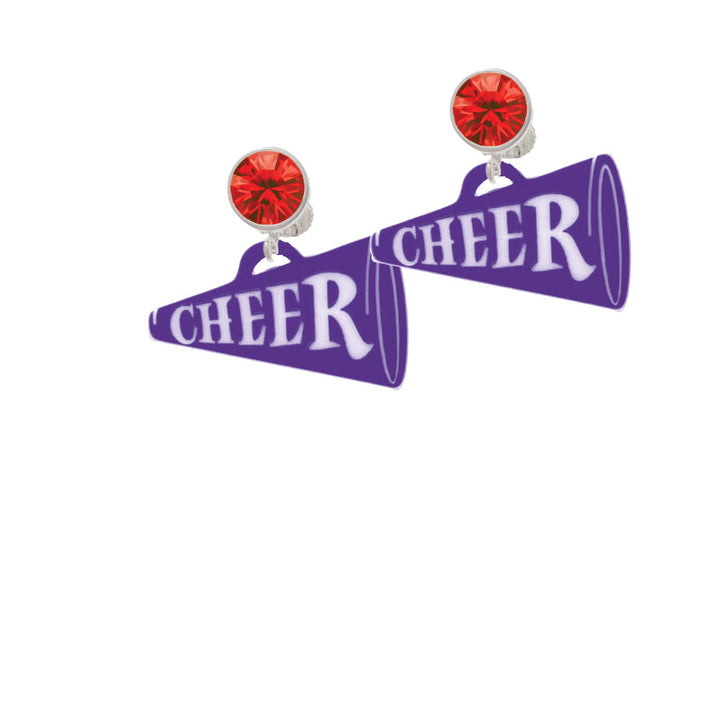 Acrylic 1.25" Purple Cheer Megaphone Crystal Clip On Earrings Image 4