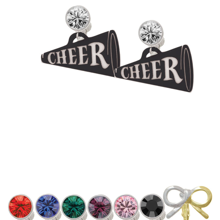 Acrylic 1.25" Black Cheer Megaphone Crystal Clip On Earrings Image 1