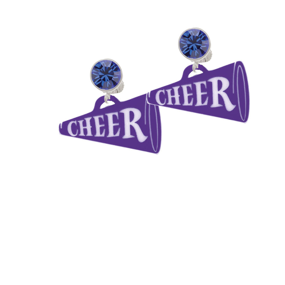 Acrylic 1.25" Purple Cheer Megaphone Crystal Clip On Earrings Image 7