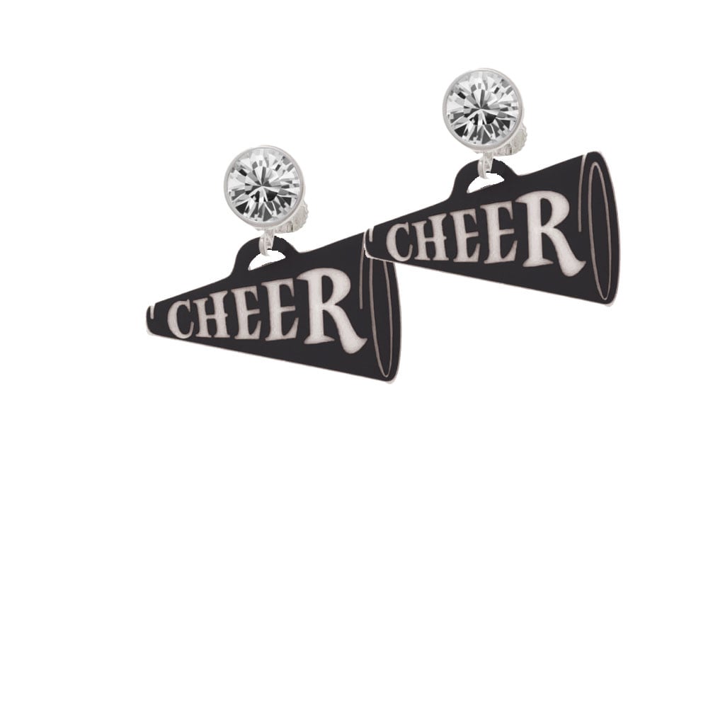 Acrylic 1.25" Black Cheer Megaphone Crystal Clip On Earrings Image 2