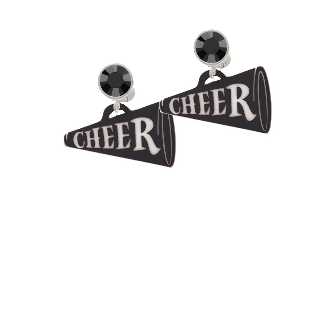 Acrylic 1.25" Black Cheer Megaphone Crystal Clip On Earrings Image 3