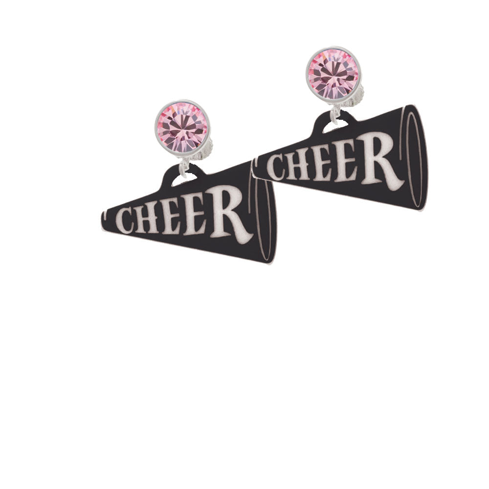 Acrylic 1.25" Black Cheer Megaphone Crystal Clip On Earrings Image 4