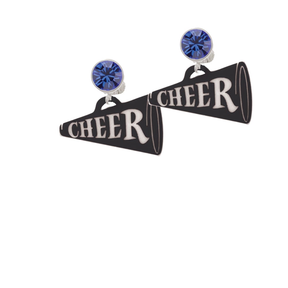 Acrylic 1.25" Black Cheer Megaphone Crystal Clip On Earrings Image 1