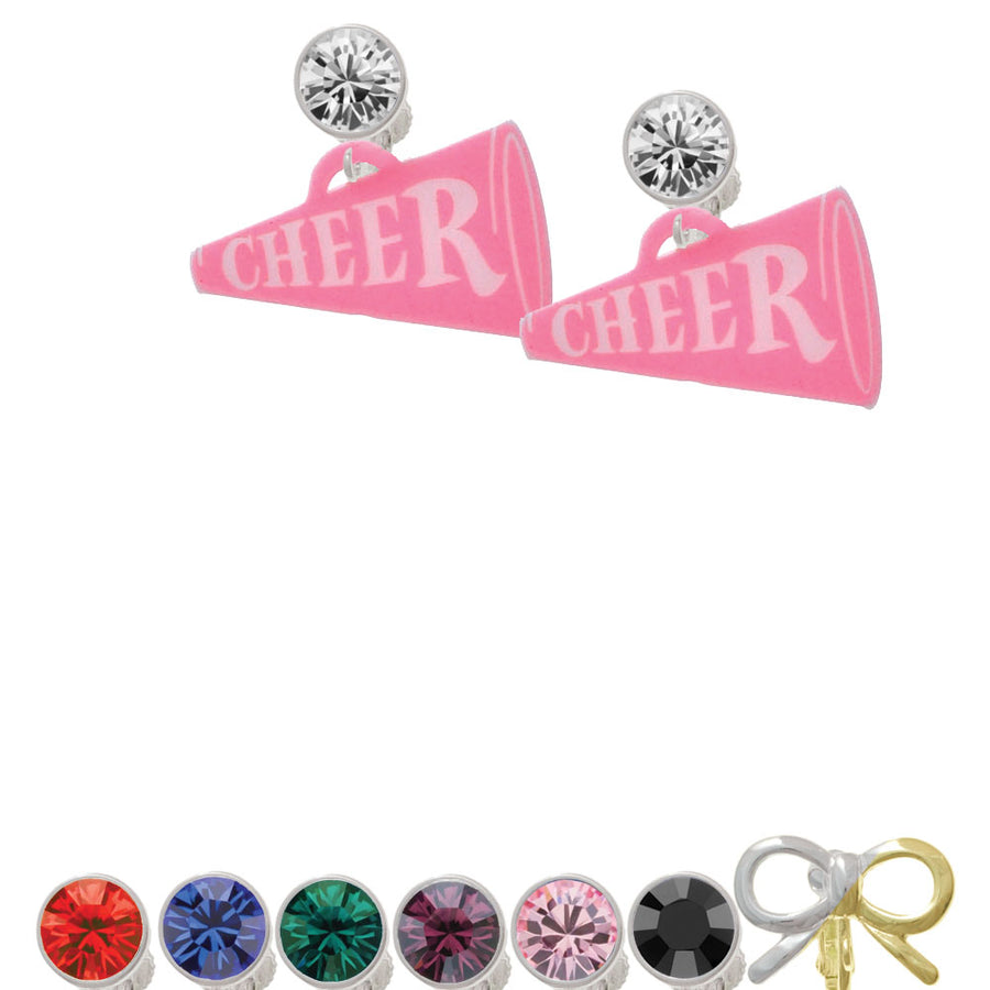 Acrylic 1.25" Hot Pink Cheer Megaphone Crystal Clip On Earrings Image 1