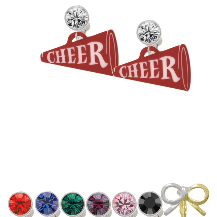 Acrylic 1.25" Maroon Cheer Megaphone Crystal Clip On Earrings Image 1