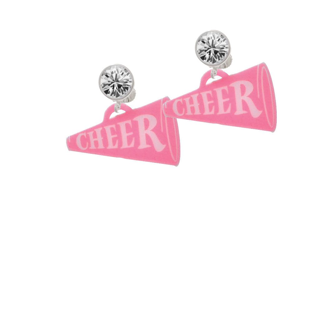 Acrylic 1.25" Hot Pink Cheer Megaphone Crystal Clip On Earrings Image 2