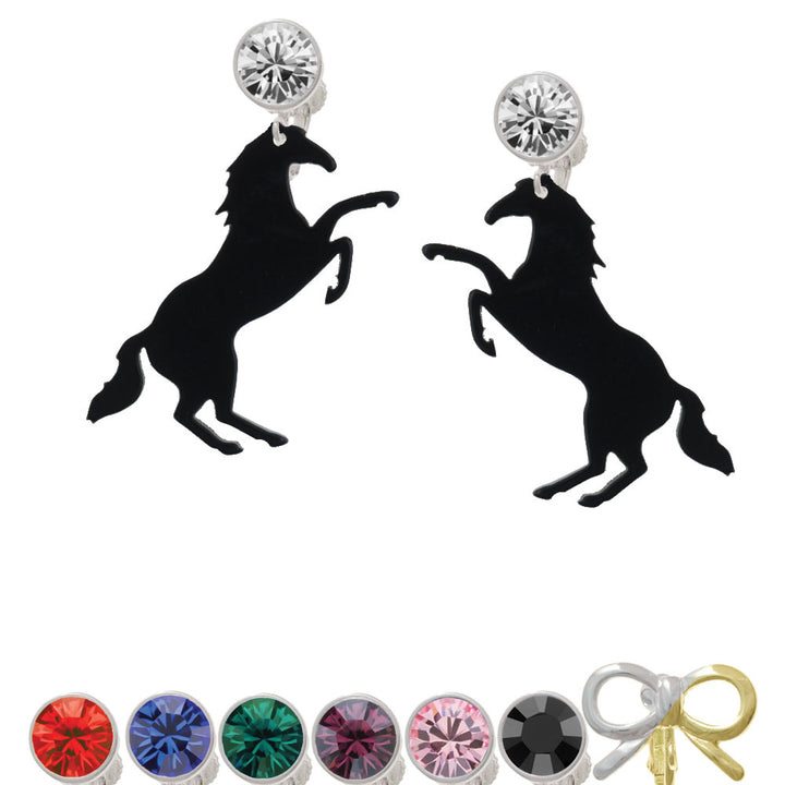 Acrylic 1.5 Black Horse Crystal Clip On Earrings Image 1