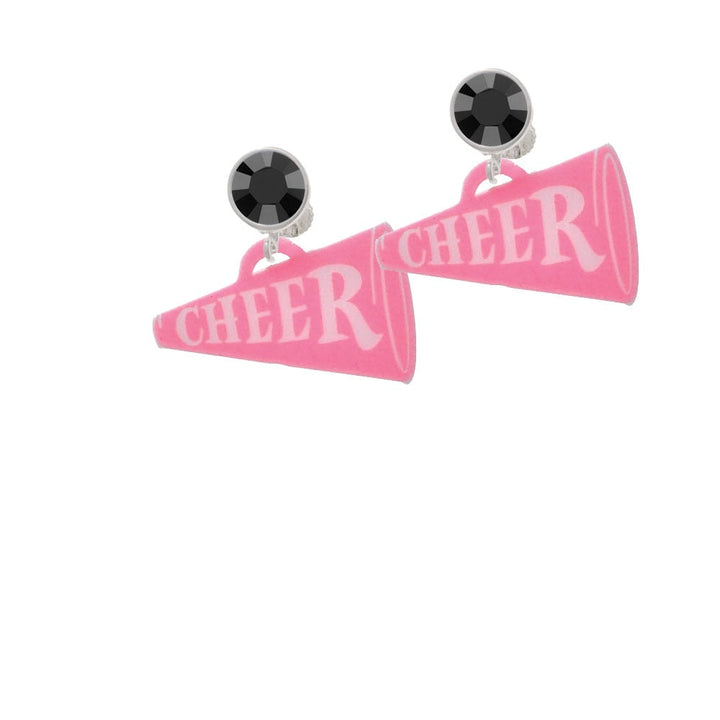 Acrylic 1.25" Hot Pink Cheer Megaphone Crystal Clip On Earrings Image 3