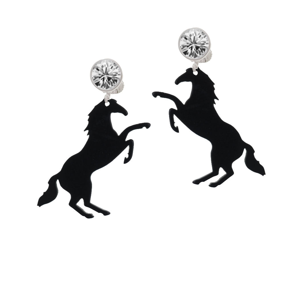 Acrylic 1.5 Black Horse Crystal Clip On Earrings Image 2