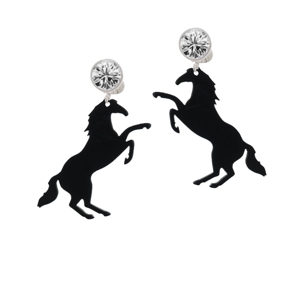 Acrylic 1.5 Black Horse Crystal Clip On Earrings Image 1