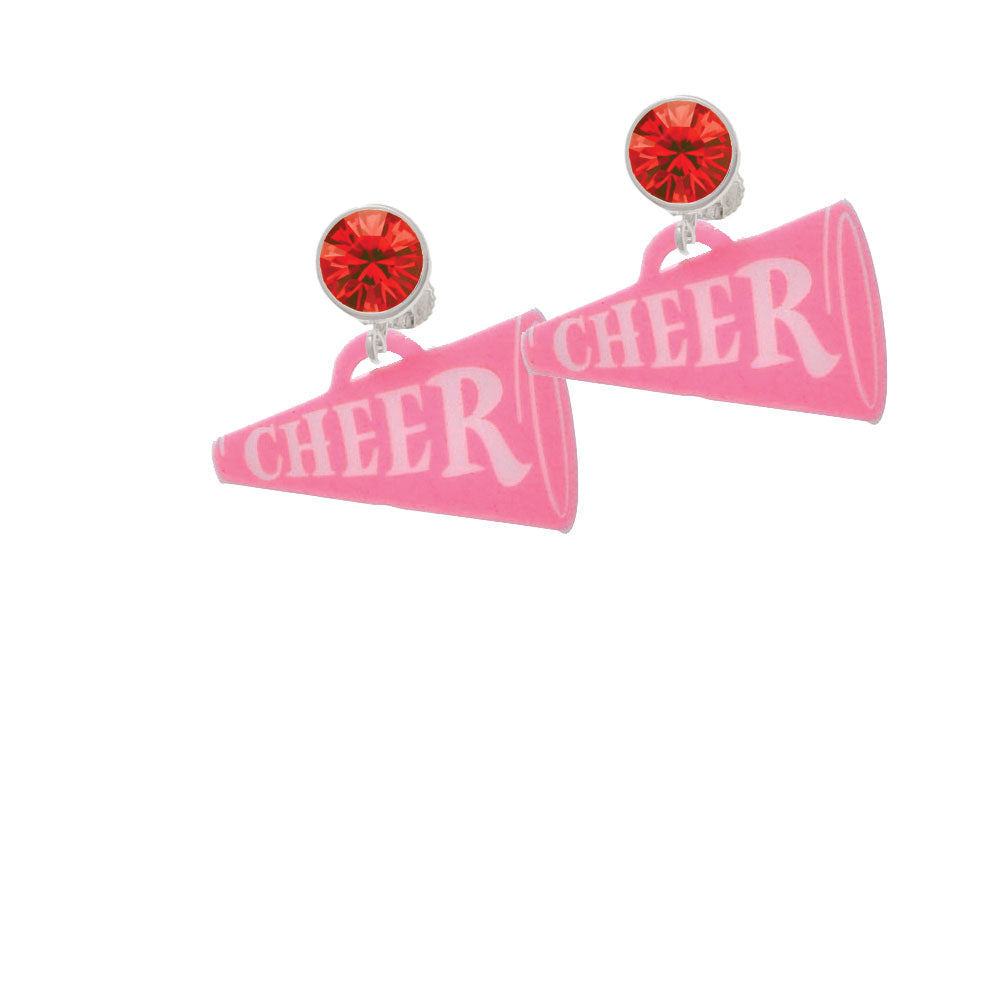 Acrylic 1.25" Hot Pink Cheer Megaphone Crystal Clip On Earrings Image 4