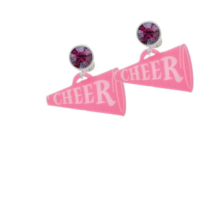 Acrylic 1.25" Hot Pink Cheer Megaphone Crystal Clip On Earrings Image 8