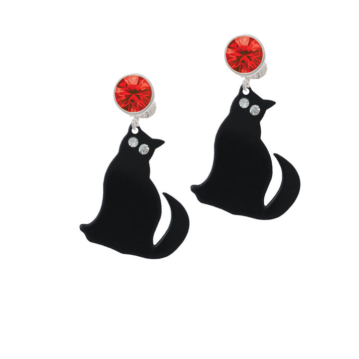 Acrylic Sitting Black Cat with Crystal Eyes Crystal Clip On Earrings Image 4